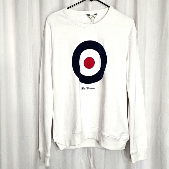 New Ben Sherman Men's White Target Print Medium Crew Neck Sporty Sweater - Picture 1 of 9
